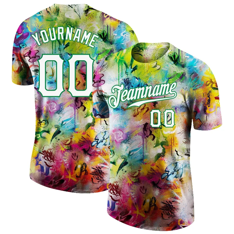 Versatile Gender-Free Wardrobe Essentials Street Style Discounts Custom Graffiti Pattern White-Kelly Green 3D Performance T-Shirt Versatile Gender-Free Wardrobe Essentials Street Style Discounts Custom Graffiti Pattern White-Kelly Green 3D Performance T-Shirt