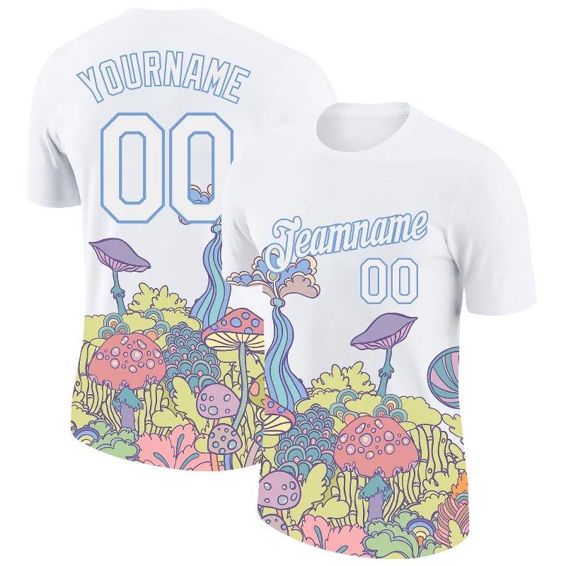 Oversized Unisex Fashion Pieces Imeless Style Custom White Light Blue 3D Pattern Design Colorful Flowers And Mushrooms Psychedelic Hallucination Performance T-Shirt Oversized Unisex Fashion Pieces Imeless Style Custom White Light Blue 3D Pattern Design Colorful Flowers And Mushrooms Psychedelic Hallucination Performance T-Shirt
