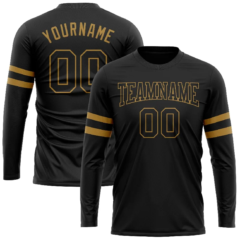 Sustainable Gender-Neutral Apparel Shop Sales Custom Black Black-Old Gold Long Sleeve Performance T-Shirt Sustainable Gender-Neutral Apparel Shop Sales Custom Black Black-Old Gold Long Sleeve Performance T-Shirt