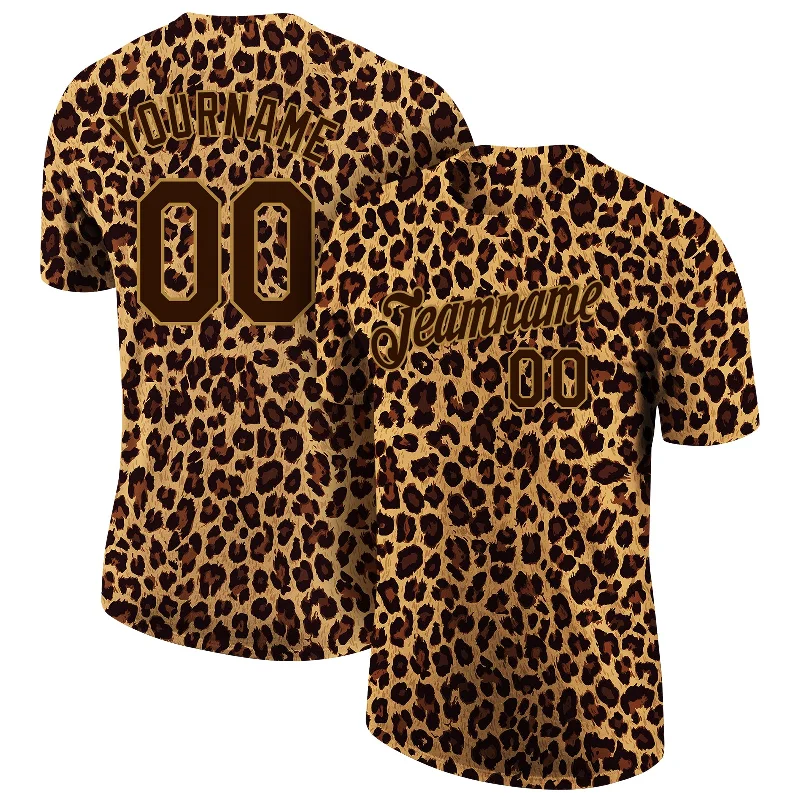 Soft And Breathable Unisex Loungewear Holiday Glam Custom Brown Brown-Old Gold 3D Pattern Design Leopard Performance T-Shirt Soft And Breathable Unisex Loungewear Holiday Glam Custom Brown Brown-Old Gold 3D Pattern Design Leopard Performance T-Shirt