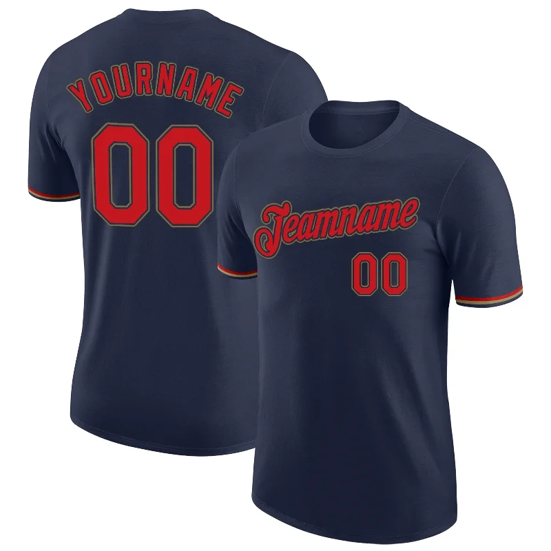 Elegant And Minimal Gender-Free Clothing Hot Brand Discounts Custom Navy Red-Old Gold Performance T-Shirt Elegant And Minimal Gender-Free Clothing Hot Brand Discounts Custom Navy Red-Old Gold Performance T-Shirt
