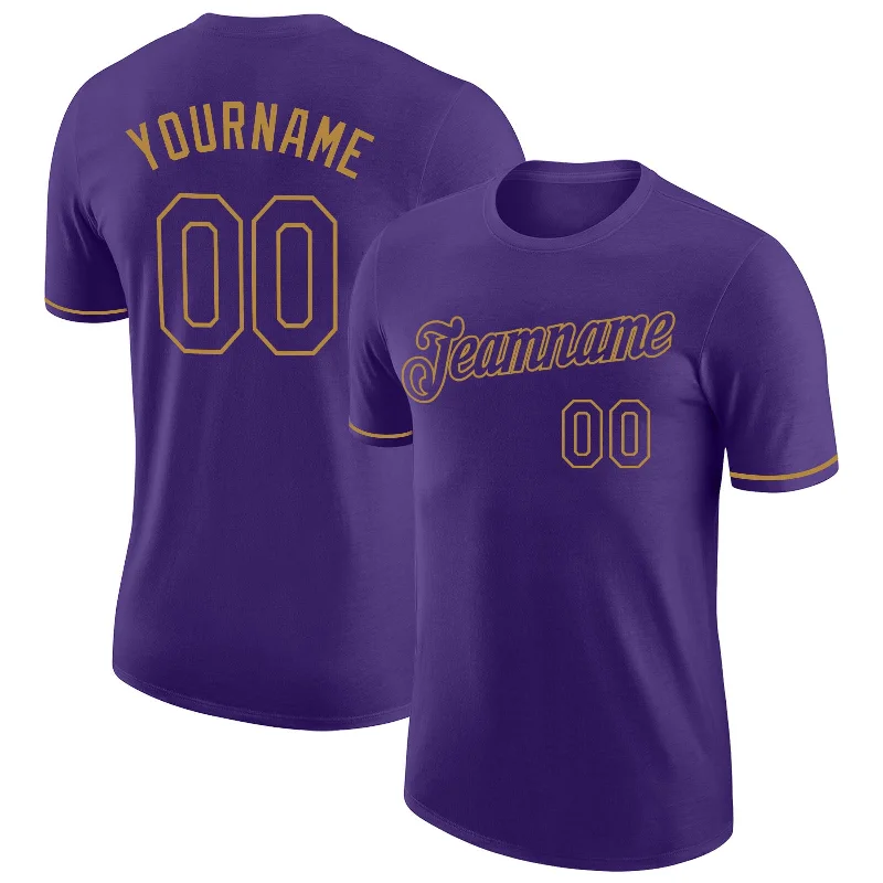 Sleek And Comfortable Unisex Wear Chic And Edgy Custom Purple Purple-Old Gold Performance T-Shirt Sleek And Comfortable Unisex Wear Chic And Edgy Custom Purple Purple-Old Gold Performance T-Shirt