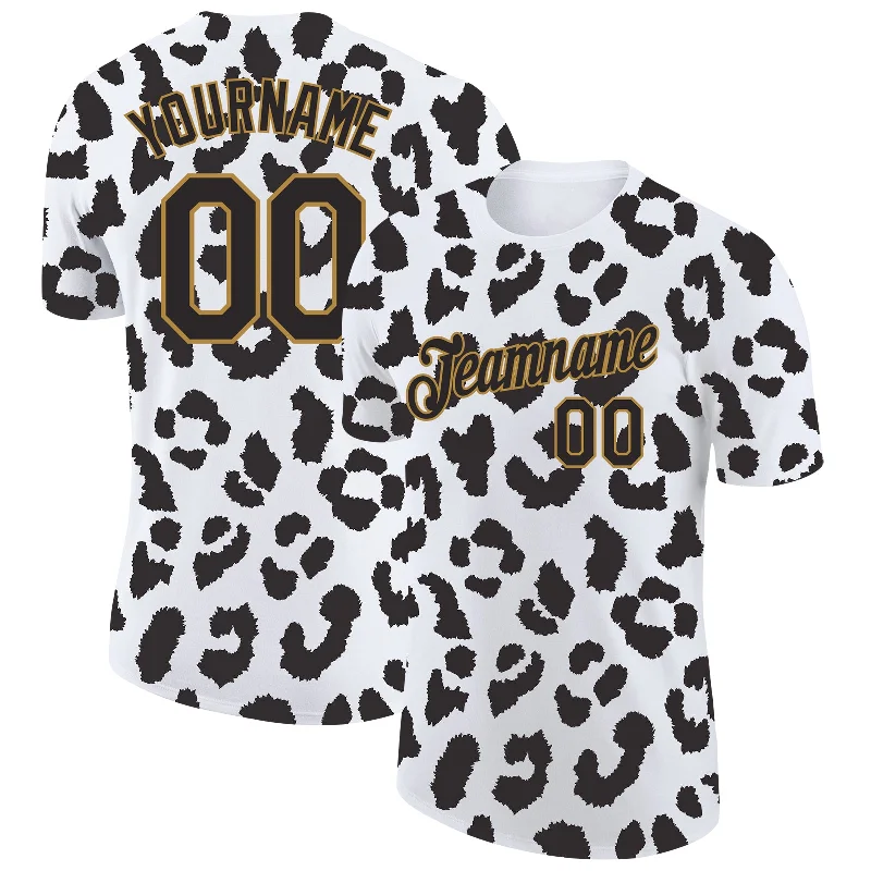 Stylish Unisex Outfit Ideas Urban Fashion Custom White Black-Old Gold 3D Pattern Design Leopard Performance T-Shirt Stylish Unisex Outfit Ideas Urban Fashion Custom White Black-Old Gold 3D Pattern Design Leopard Performance T-Shirt