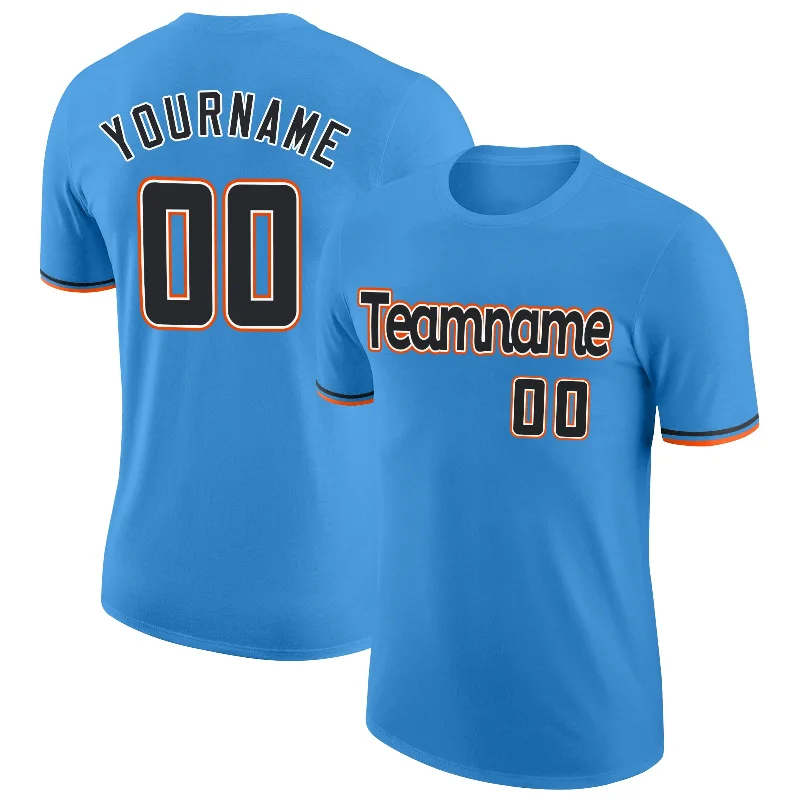 Trendy Unisex Streetwear Fashion Limited Time Custom Powder Blue Black-Orange Performance T-Shirt