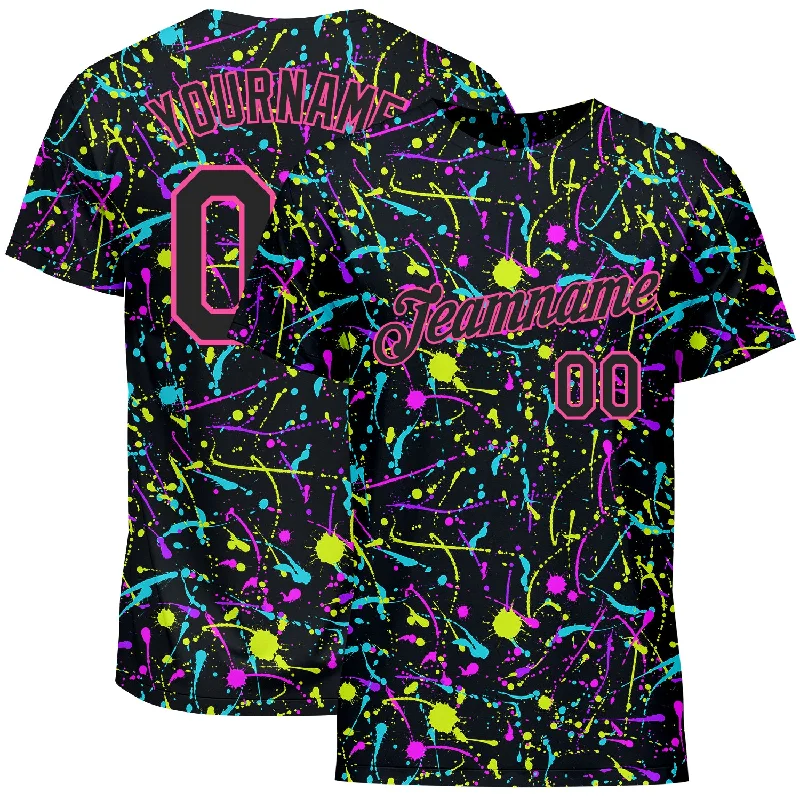 Gender-Neutral Trendy Clothing Styles Seize Bargains Custom Graffiti Pattern Black-Pink 3D Neon Splatter Performance T-Shirt Gender-Neutral Trendy Clothing Styles Seize Bargains Custom Graffiti Pattern Black-Pink 3D Neon Splatter Performance T-Shirt