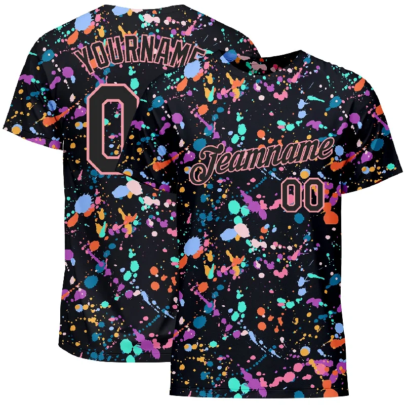 Functional And Stylish Unisex Wear Style Breakthroughs Custom Graffiti Pattern Black-Medium Pink 3D Expressive Splatter Performance T-Shirt Functional And Stylish Unisex Wear Style Breakthroughs Custom Graffiti Pattern Black-Medium Pink 3D Expressive Splatter Performance T-Shirt