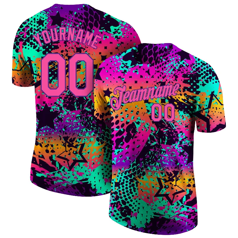 Trendy Unisex Hot Brand Discounts Custom Graffiti Pattern Pink-Purple 3D Performance T-Shirt