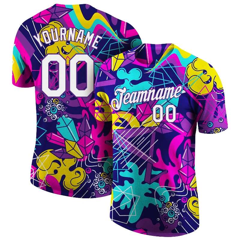 Classic And Timeless Unisex Style Unleash Your Trendy Side Custom Graffiti Pattern White-Purple 3D Performance T-Shirt Classic And Timeless Unisex Style Unleash Your Trendy Side Custom Graffiti Pattern White-Purple 3D Performance T-Shirt