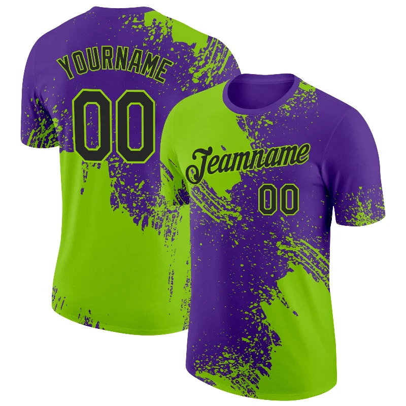 Relaxed-Fit Unisex Clothing Options Summer Fashion Custom Neon Green Black-Purple 3D Pattern Design Abstract Brush Stroke Performance T-Shirt Relaxed-Fit Unisex Clothing Options Summer Fashion Custom Neon Green Black-Purple 3D Pattern Design Abstract Brush Stroke Performance T-Shirt