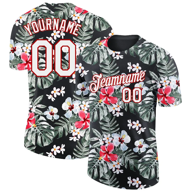 Fashion-Forward Unisex Apparel Vintage-Modern Style Offers Custom Black White-Red 3D Pattern Design Tropical Hawaii Plant Performance T-Shirt Fashion-Forward Unisex Apparel Vintage-Modern Style Offers Custom Black White-Red 3D Pattern Design Tropical Hawaii Plant Performance T-Shirt