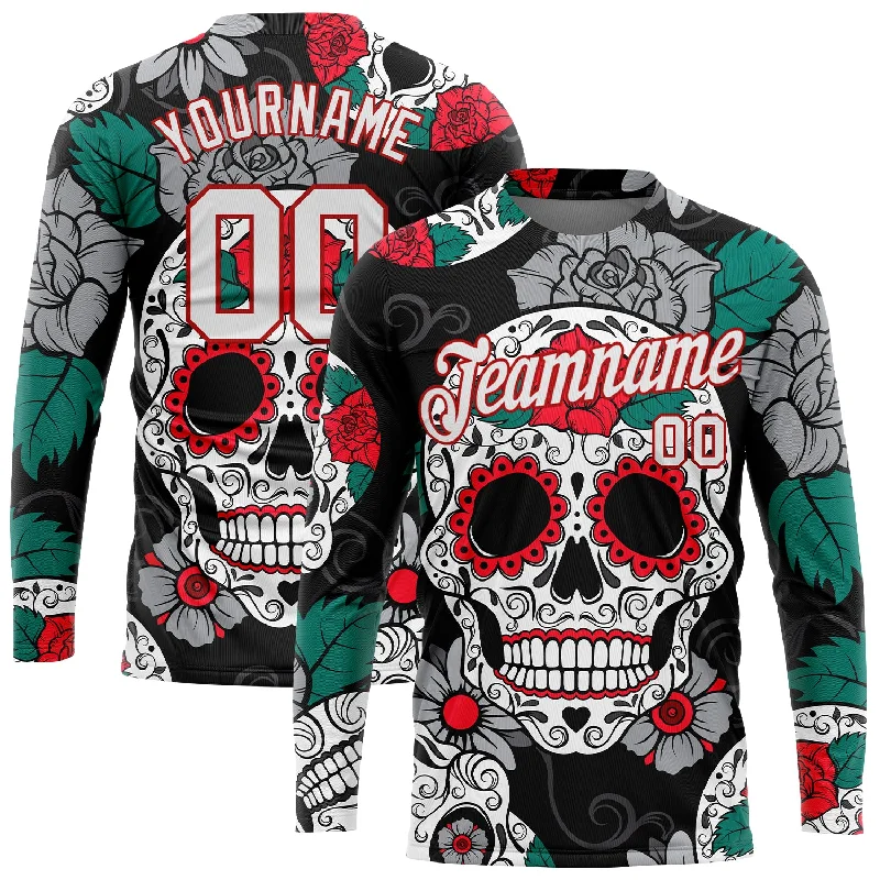 Chic And Casual Unisex Fashion Trends Seasonal Clearance Custom Graffiti Pattern White-Red Skull Fashion 3D Long Sleeve Performance T-Shirt