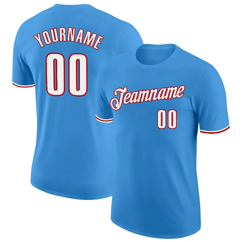 Comfortable Unisex Streetwear Mega Sales Custom Powder Blue White-Red Performance T-Shirt