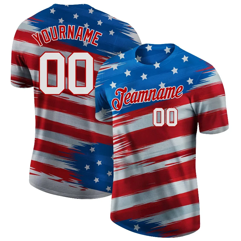 Unisex Everyday Fashion Essentials Trend Alert Custom Royal White-Red 3D American Flag Performance T-Shirt Unisex Everyday Fashion Essentials Trend Alert Custom Royal White-Red 3D American Flag Performance T-Shirt