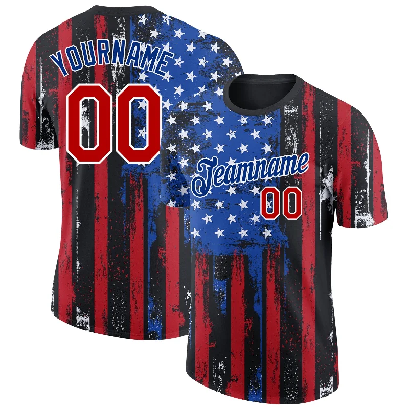 Elegant And Minimal Gender-Free Clothing Limited-Time Offer Custom Black Red-Royal 3D American Flag Fashion Performance T-Shirt Elegant And Minimal Gender-Free Clothing Limited-Time Offer Custom Black Red-Royal 3D American Flag Fashion Performance T-Shirt