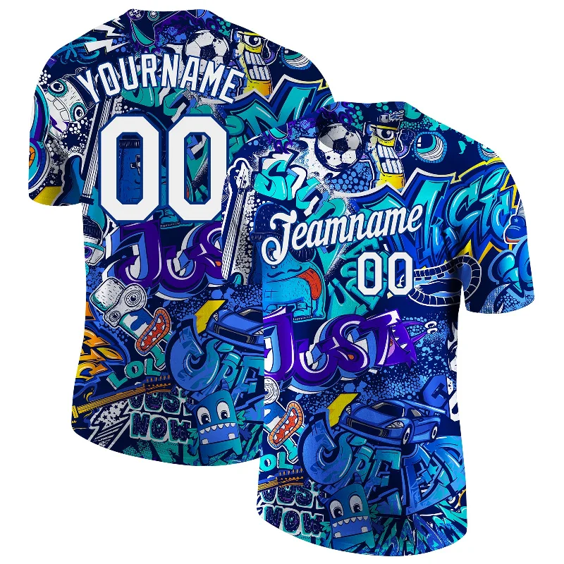 Gender-Neutral Clothing Styles Effortless Style, Endless Impact Custom Graffiti Pattern White-Royal 3D Performance T-Shirt Gender-Neutral Clothing Styles Effortless Style, Endless Impact Custom Graffiti Pattern White-Royal 3D Performance T-Shirt