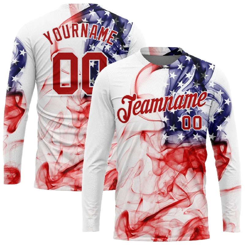 Oversized Unisex Apparel For Effortless Style Fall Sale, Prices Drop Custom White Red-Royal American Flag Fashion 3D Long Sleeve Performance T-Shirt Oversized Unisex Apparel For Effortless Style Fall Sale, Prices Drop Custom White Red-Royal American Flag Fashion 3D Long Sleeve Performance T-Shirt