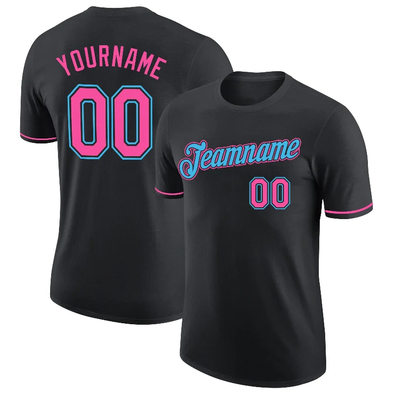 Elegant And Minimal Gender-Free Clothing Retro Style Promotions Custom Black Pink-Sky Blue Performance T-Shirt Elegant And Minimal Gender-Free Clothing Retro Style Promotions Custom Black Pink-Sky Blue Performance T-Shirt