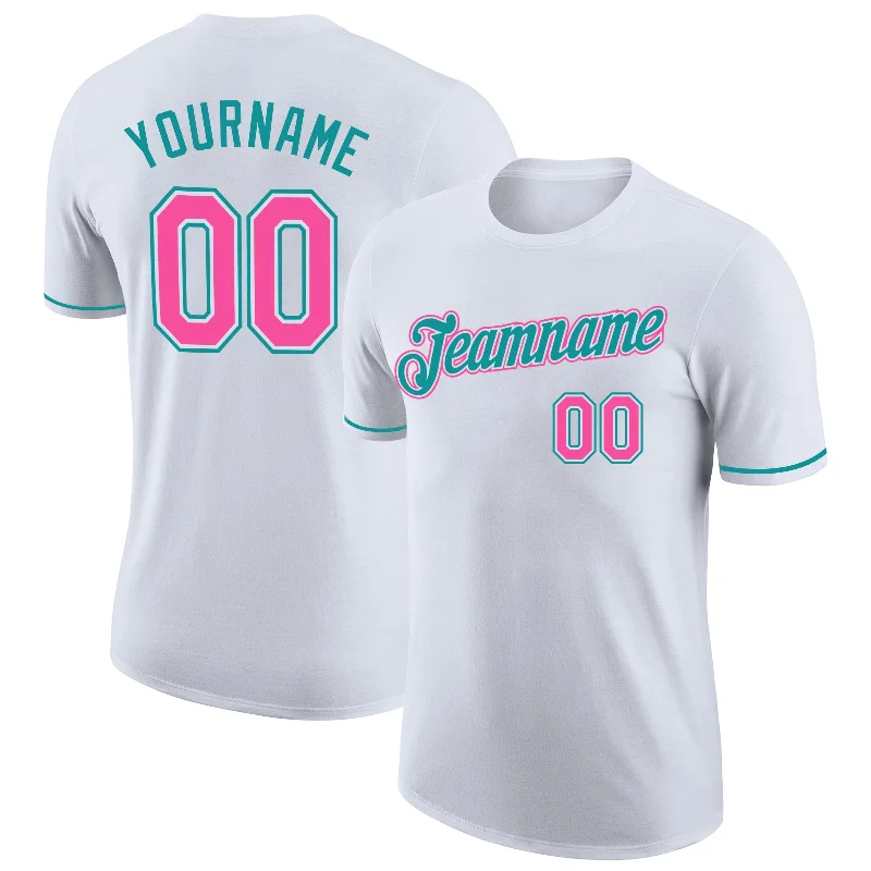 Effortless And Modern Unisex Dressing Sustainable Fashion Extravaganza Custom White Pink-Teal Performance T-Shirt