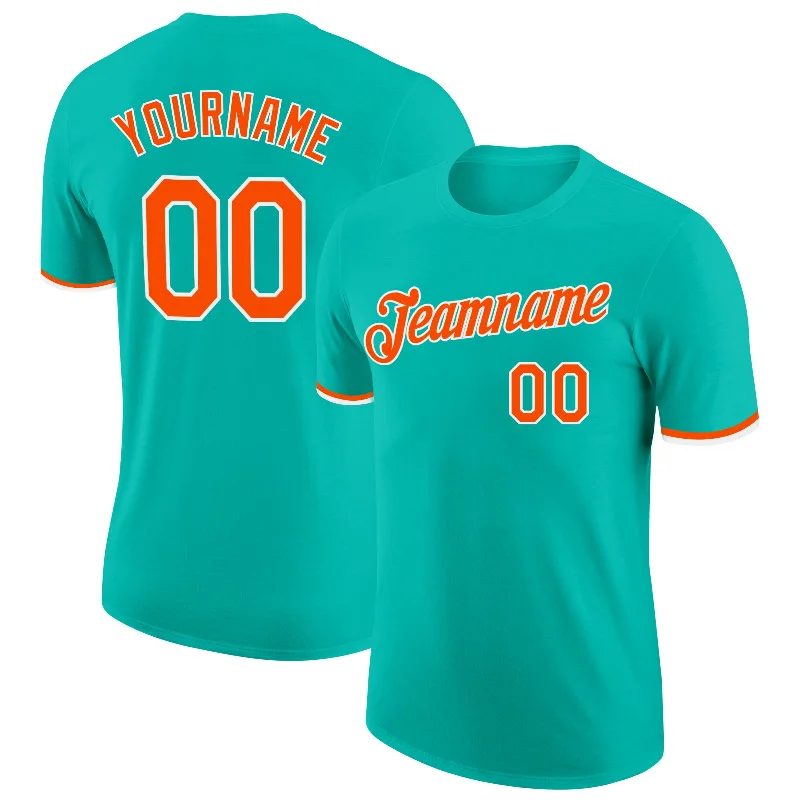 Classic And Timeless Unisex Style Cozy Chic Promotions Custom Aqua Orange-White Performance T-Shirt Classic And Timeless Unisex Style Cozy Chic Promotions Custom Aqua Orange-White Performance T-Shirt