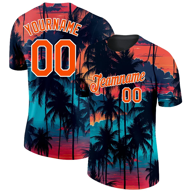 Everyday Wear For Men And Women Luxury Fashion Custom Black Orange-White 3D Pattern Design Tropical Hawaii Palms Trees Performance T-Shirt