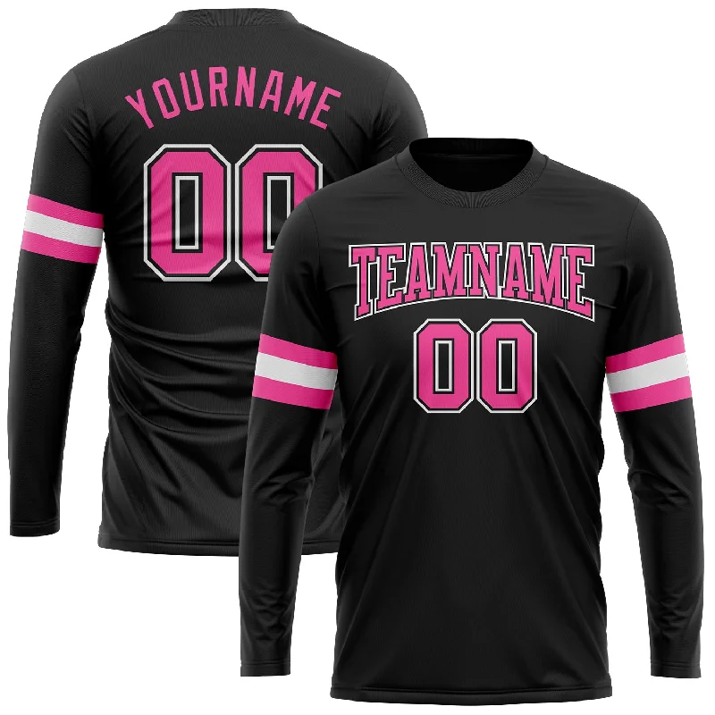 Gender-Neutral Fashion For Everyday Style Flash Sale, Don'T Miss Custom Black Pink-White Long Sleeve Performance T-Shirt Gender-Neutral Fashion For Everyday Style Flash Sale, Don'T Miss Custom Black Pink-White Long Sleeve Performance T-Shirt