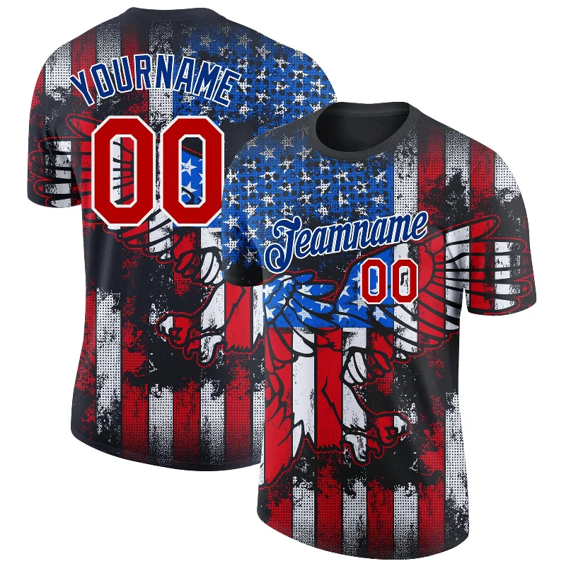 Classic And Timeless Gender-Neutral Fashion Trendy Styles Custom Black Red-White 3D American Flag Fashion Performance T-Shirt Classic And Timeless Gender-Neutral Fashion Trendy Styles Custom Black Red-White 3D American Flag Fashion Performance T-Shirt