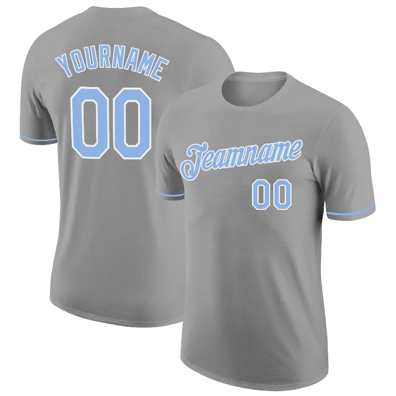 Lightweight And Breathable Unisex Wear Casual Chic Custom Gray Light Blue-White Performance T-Shirt Lightweight And Breathable Unisex Wear Casual Chic Custom Gray Light Blue-White Performance T-Shirt