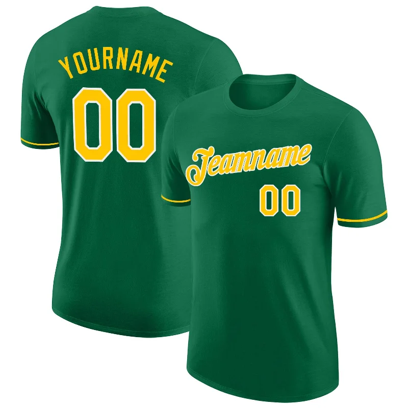 Gender-Neutral Fashion For Everyday Style Bold Style Discounts Custom Kelly Green Gold-White Performance T-Shirt Gender-Neutral Fashion For Everyday Style Bold Style Discounts Custom Kelly Green Gold-White Performance T-Shirt