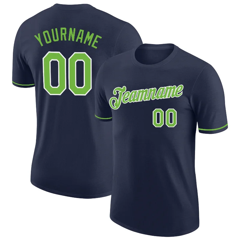 Functional And Stylish Unisex Wear Fall Sale, Prices Drop Custom Navy Neon Green-White Performance T-Shirt Functional And Stylish Unisex Wear Fall Sale, Prices Drop Custom Navy Neon Green-White Performance T-Shirt