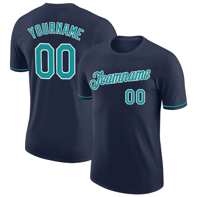 Breathable And Lightweight Unisex Wear Exclusive Designer Style Deals Custom Navy Teal-White Performance T-Shirt Breathable And Lightweight Unisex Wear Exclusive Designer Style Deals Custom Navy Teal-White Performance T-Shirt