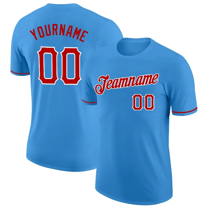Sustainable And Ethical Unisex Clothing Affordable Trendy Fashion Custom Powder Blue Red-White Performance T-Shirt Sustainable And Ethical Unisex Clothing Affordable Trendy Fashion Custom Powder Blue Red-White Performance T-Shirt