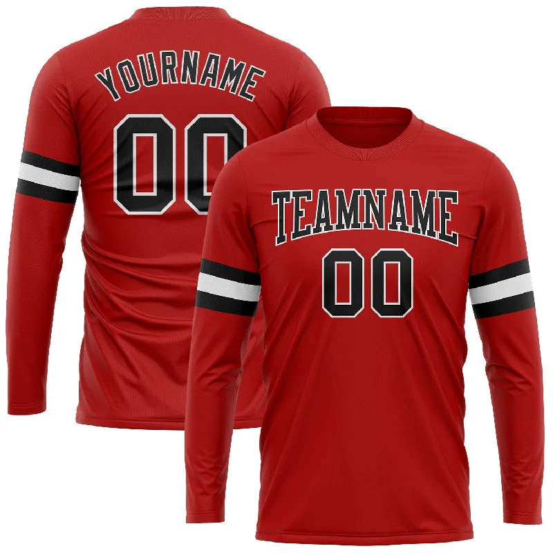 Sleek And Stylish Unisex Outerwear Vintage Style Deals Custom Red Black-White Long Sleeve Performance T-Shirt Sleek And Stylish Unisex Outerwear Vintage Style Deals Custom Red Black-White Long Sleeve Performance T-Shirt