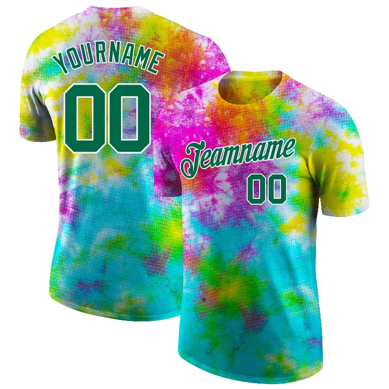 Comfortable And Stylish Unisex Outfits Popular Collection Custom Tie Dye Kelly Green-White 3D Performance T-Shirt