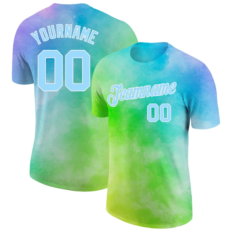 Casual And Trendy Unisex Fashion Staples Contemporary Fashion Sale Custom Tie Dye Light Blue-White 3D Rainbow Performance T-Shirt Casual And Trendy Unisex Fashion Staples Contemporary Fashion Sale Custom Tie Dye Light Blue-White 3D Rainbow Performance T-Shirt