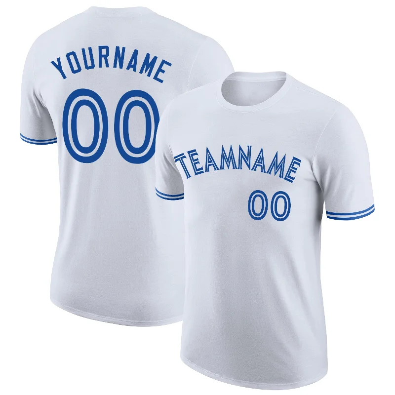 Gender-Neutral Trendy Clothing Styles Sleek Style Discounts Custom White Royal-White Performance T-Shirt Gender-Neutral Trendy Clothing Styles Sleek Style Discounts Custom White Royal-White Performance T-Shirt