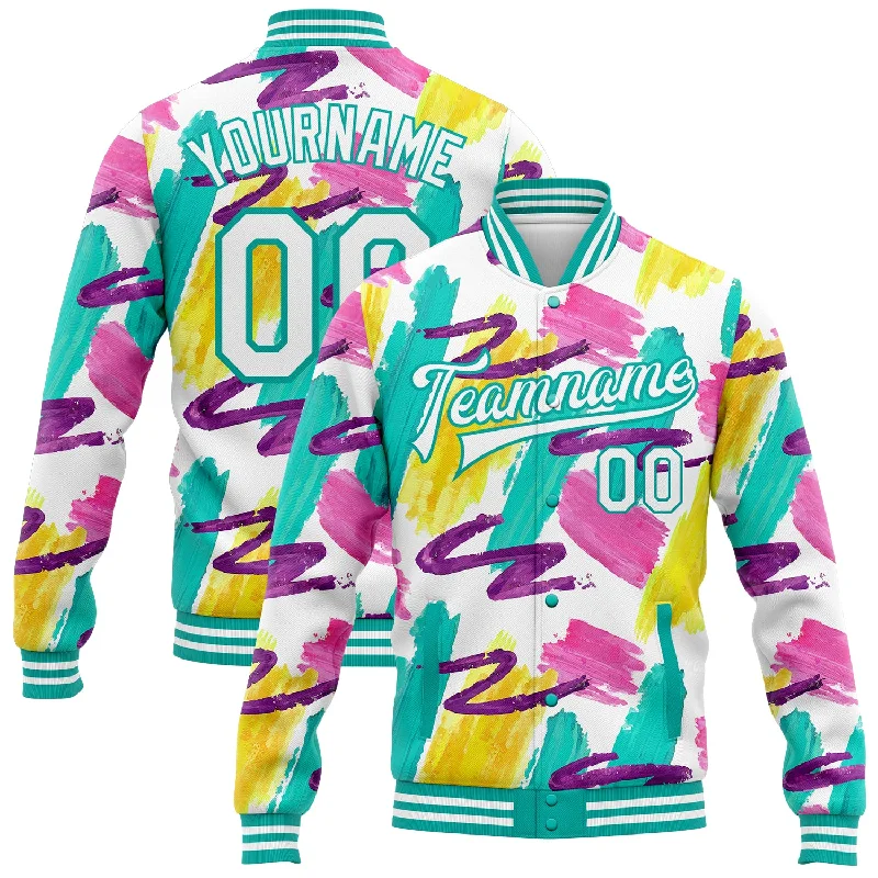 Minimalist Unisex Fashion Must-Haves Hot Brand Discounts Custom Graffiti Pattern White-Aqua Abstract Watercolor 3D Bomber Full-Snap Varsity Letterman Jacket Minimalist Unisex Fashion Must-Haves Hot Brand Discounts Custom Graffiti Pattern White-Aqua Abstract Watercolor 3D Bomber Full-Snap Varsity Letterman Jacket