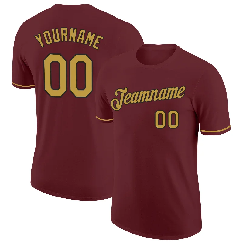 Fashion-Forward Gender-Neutral Outerwear Flash Sales Custom Burgundy Old Gold-Black Performance T-Shirt