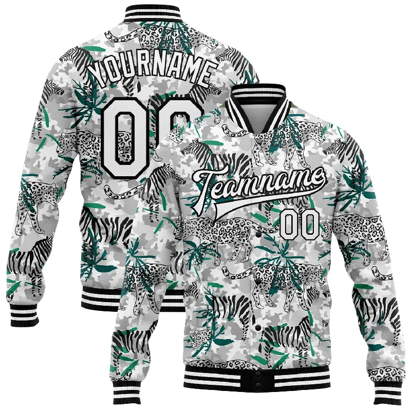 Oversized Unisex Apparel For Effortless Style Premium Style Custom Camo White-Black Tropical Jungle Animal 3D Pattern Design Bomber Full-Snap Varsity Letterman Salute To Service Jacket Oversized Unisex Apparel For Effortless Style Premium Style Custom Camo White-Black Tropical Jungle Animal 3D Pattern Design Bomber Full-Snap Varsity Letterman Salute To Service Jacket