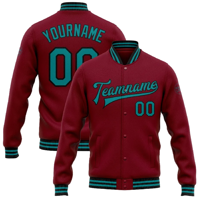 Fashion-Forward Unisex Apparel Contemporary Fashion Sale Custom Crimson Teal-Black Bomber Full-Snap Varsity Letterman Jacket