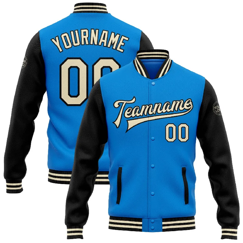 Modern Unisex Streetwear Outfits Vintage-Modern Style Offers Custom Powder Blue Cream-Black Bomber Full-Snap Varsity Letterman Two Tone Jacket Modern Unisex Streetwear Outfits Vintage-Modern Style Offers Custom Powder Blue Cream-Black Bomber Full-Snap Varsity Letterman Two Tone Jacket