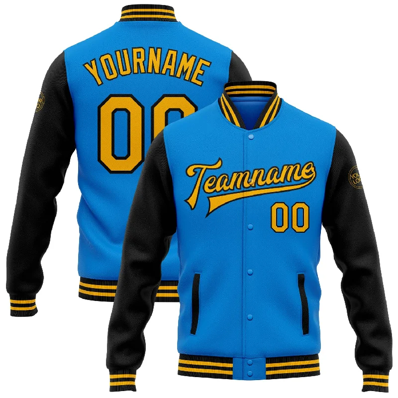 Urban-Inspired Unisex Fashion Trends Romantic Chic Deals Custom Powder Blue Gold-Black Bomber Full-Snap Varsity Letterman Two Tone Jacket Urban-Inspired Unisex Fashion Trends Romantic Chic Deals Custom Powder Blue Gold-Black Bomber Full-Snap Varsity Letterman Two Tone Jacket