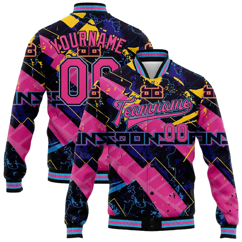 Urban-Inspired Unisex Fashion Trends Trendy Fashion Sale Custom Graffiti Pattern Pink Black-Sky Blue Abstract Futuristic 3D Bomber Full-Snap Varsity Letterman Jacket Urban-Inspired Unisex Fashion Trends Trendy Fashion Sale Custom Graffiti Pattern Pink Black-Sky Blue Abstract Futuristic 3D Bomber Full-Snap Varsity Letterman Jacket