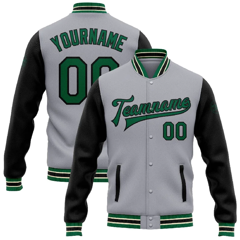 Gender-Neutral Trendy Clothing Styles Get The Latest Trends Custom Gray Kelly Green-Black Bomber Full-Snap Varsity Letterman Two Tone Jacket Gender-Neutral Trendy Clothing Styles Get The Latest Trends Custom Gray Kelly Green-Black Bomber Full-Snap Varsity Letterman Two Tone Jacket