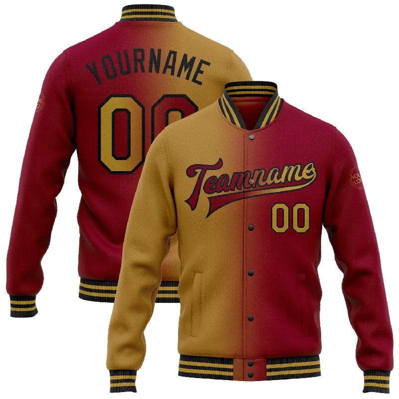 Relaxed-Fit Unisex Clothing Options Chic Trend Collection Custom Maroon Old Gold-Black Bomber Full-Snap Varsity Letterman Gradient Fashion Jacket Relaxed-Fit Unisex Clothing Options Chic Trend Collection Custom Maroon Old Gold-Black Bomber Full-Snap Varsity Letterman Gradient Fashion Jacket