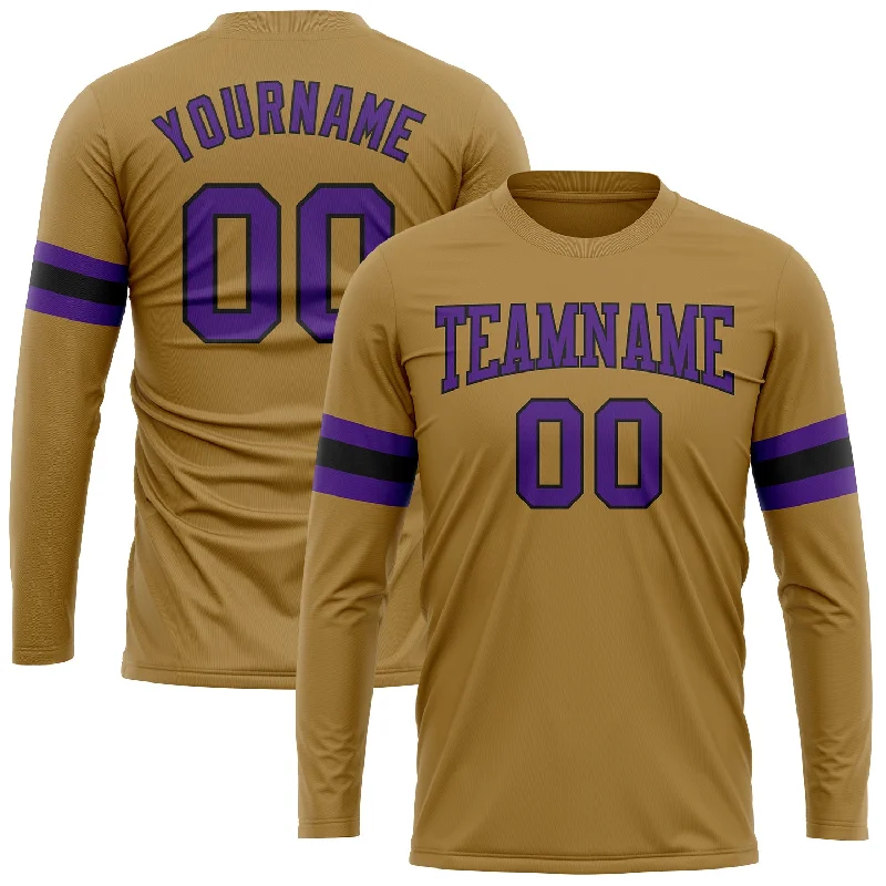 Classic And Timeless Gender-Neutral Fashion Fashion Forward Custom Old Gold Purple-Black Long Sleeve Performance T-Shirt