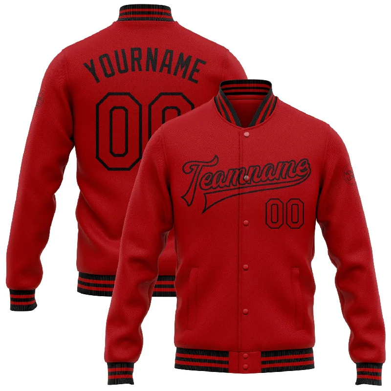 High-Quality Unisex Basics For All Occasions Absurdly Cheap Sale Custom Red Black Bomber Full-Snap Varsity Letterman Jacket