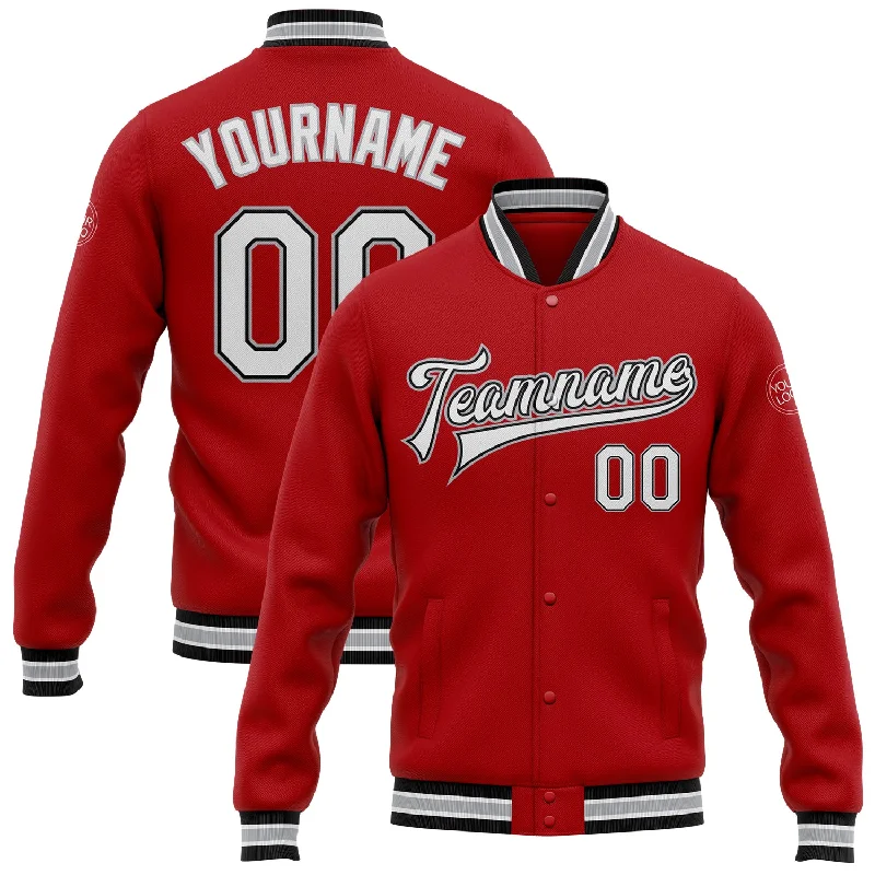 Sustainable And Ethical Unisex Clothing Must Haves Custom Red White Black-Gray Bomber Full-Snap Varsity Letterman Jacket