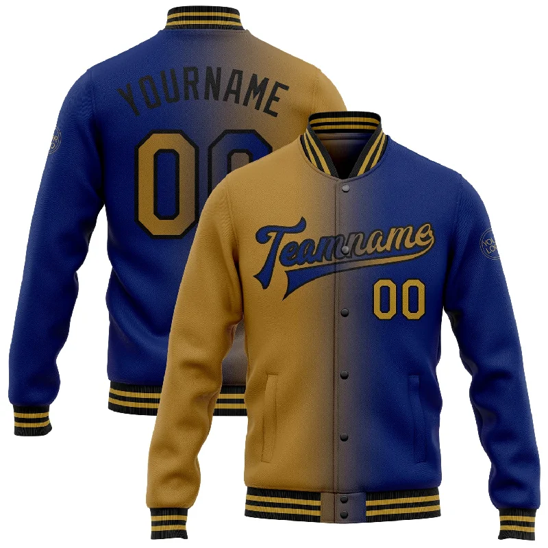 Trendy Unisex Streetwear Fashion Ends Soon Custom Royal Old Gold-Black Bomber Full-Snap Varsity Letterman Gradient Fashion Jacket Trendy Unisex Streetwear Fashion Ends Soon Custom Royal Old Gold-Black Bomber Full-Snap Varsity Letterman Gradient Fashion Jacket