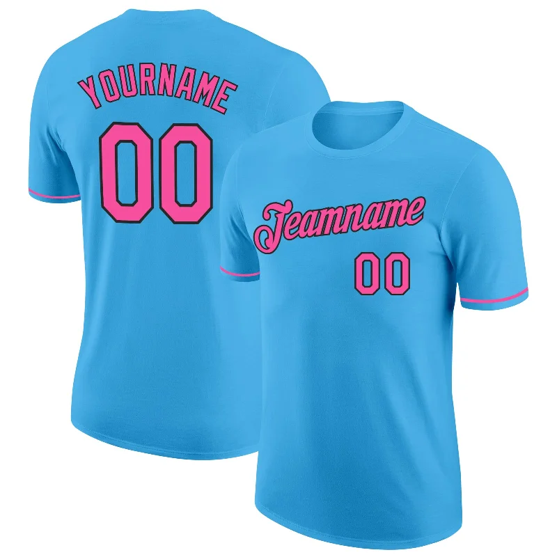 Classic Unisex Fashion Looks Flash Sale Custom Sky Blue Pink-Black Performance T-Shirt