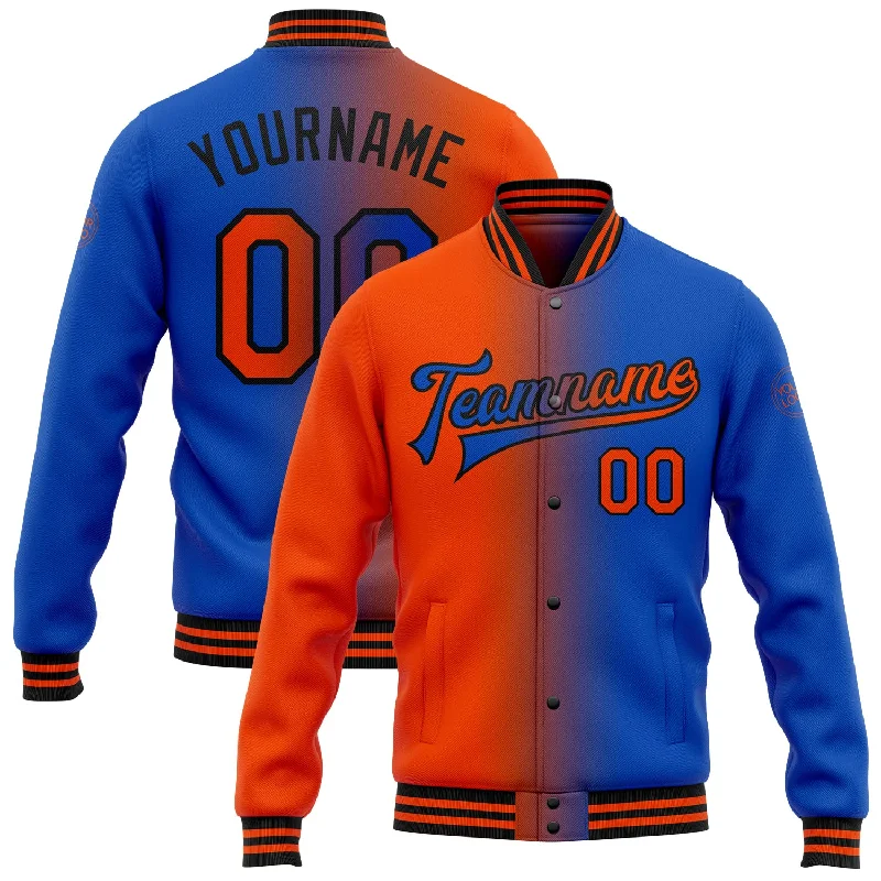 Chic And Casual Unisex Fashion Trends Exclusive Designer Style Deals Custom Thunder Blue Orange-Black Bomber Full-Snap Varsity Letterman Gradient Fashion Jacket Chic And Casual Unisex Fashion Trends Exclusive Designer Style Deals Custom Thunder Blue Orange-Black Bomber Full-Snap Varsity Letterman Gradient Fashion Jacket